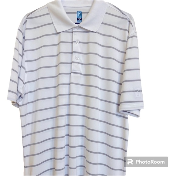 PGA PRO TOUR Men's golf polo shirt XL, striped white - Picture 6 of 6